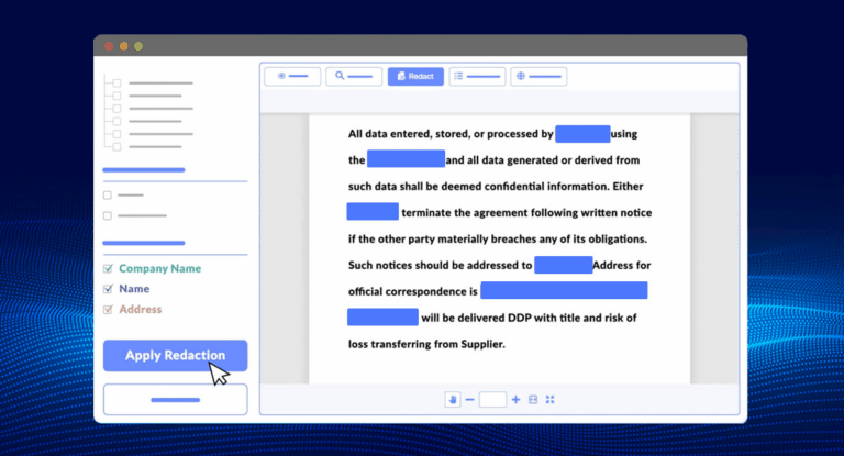 Redaction features header