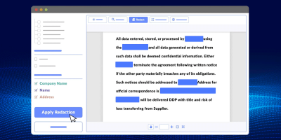 Redaction features header